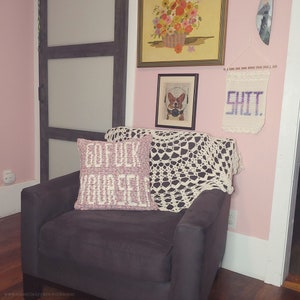 Subversive Crochet Pattern Mood Love Yourself / Go Fck Yourself Reversible Pillow / Cushion / Cheeky image 4