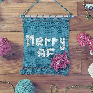 Subversive Weihnachten Häkelanleitung - Merry AF - Wandbehang - Urlaub