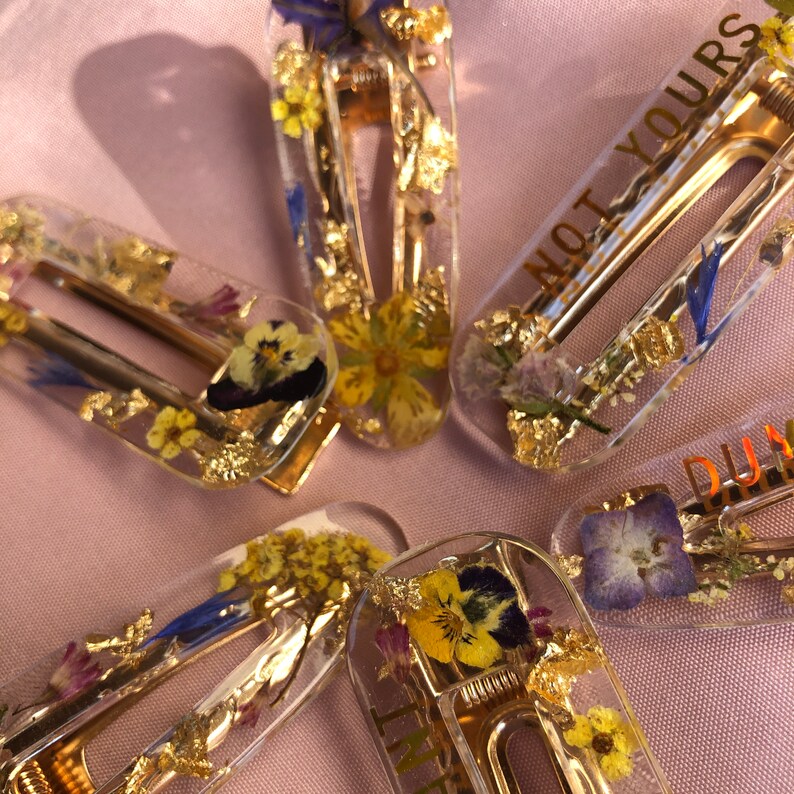 Resin Hair Clips With Real Dried Flowers Etsy