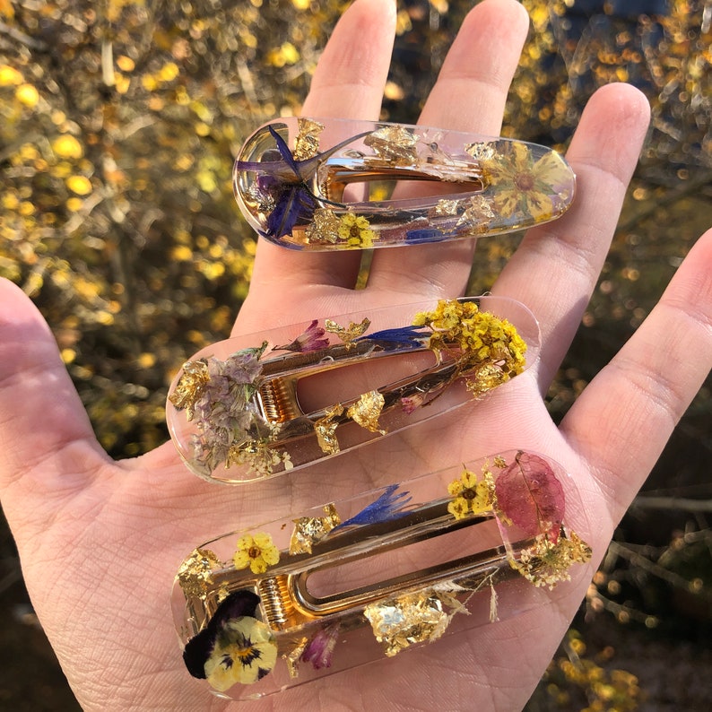 Resin Hair Clips With Real Dried Flowers Etsy