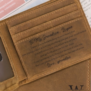 Cartera personalizada para nieto, regalo de cumpleaños para nieto de abuelo y abuela, regalo de graduación para mi nieto, cartera de cuero grabada para hombres