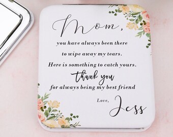 Custom Mirror Gift to Mom, Bride to Mother Wedding Gift, Mom Birthday Gift for Her, Thank You Mom, Compact Mirror, Mom Wedding Keepsake