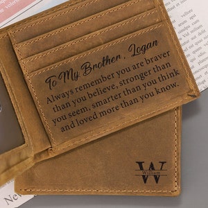 Cartera de cuero de hermano personalizada, regalo de regalo de Navidad de hermano, regalo de hermano de hermana, billetera de hermano para hombres, billetera grabada, RFID