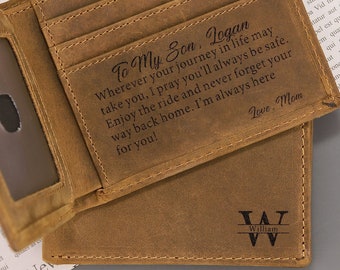 Personalized Wallet Christmas Gifts for Son, To My Son Birthday Gift Graduation Gift, Son Gifts From Mom Dad, Personalized Gifts for Son