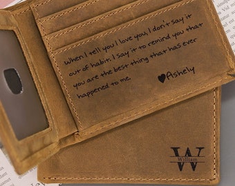 Valentines Day Gift for Boyfriend I Love You Gifts for Husband Birthday Gift, Personalized Engraved Wallet for Him, Anniversary Gift
