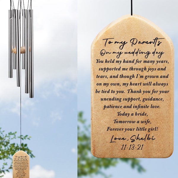 Parents Wedding Gift from Bride, Mom & Dad Thank You Wedding Gift from Daughter, Personalized Parents Wedding Wind Chime, Bride to Parents