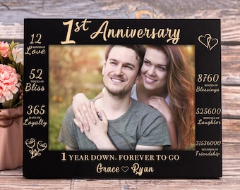 Personalized 1st Anniversary Picture Frame 1 Year Marriage Gift for Husband Wife Couple Paper Annviersary Gift Idea for Him One Year Down