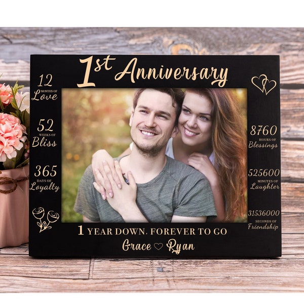 Personalized 1st Anniversary Picture Frame 1 Year Marriage Gift for Husband Wife Couple Paper Annviersary Gift Idea for Him One Year Down