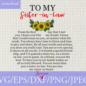 À ma belle-sœur Svg, Tournesol Svg, À ma sœur-law Love You Gifts, Fichier numérique pour Cricut Silhouette