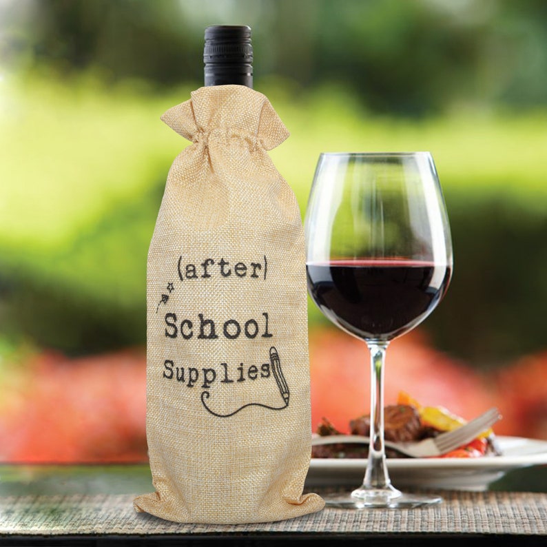 After School Supplies Burlap Wine Bag for Teacher Teacher Etsy