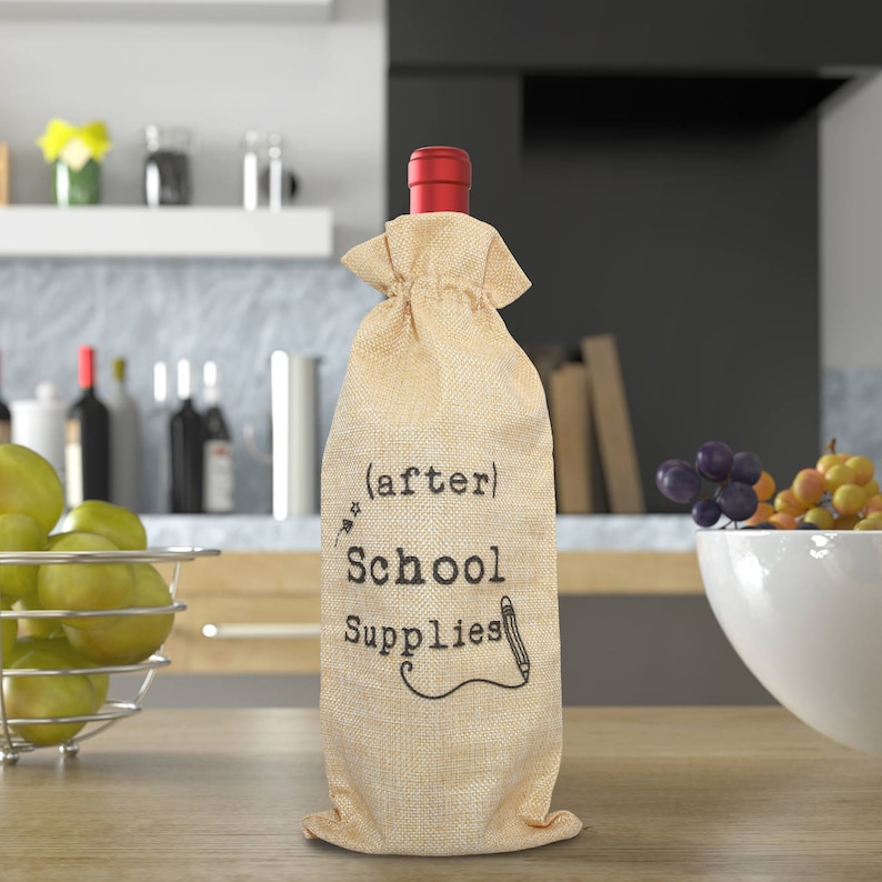 After School Supplies Burlap Wine Bag for Teacher Teacher Etsy