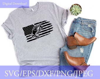 Distressed Flag Fish, Bass SVG, Bass Fishing, Tshirt Design, Sublimation, Digital Download, Fisherman, Fish, PNG, SVG, Dxf, Eps