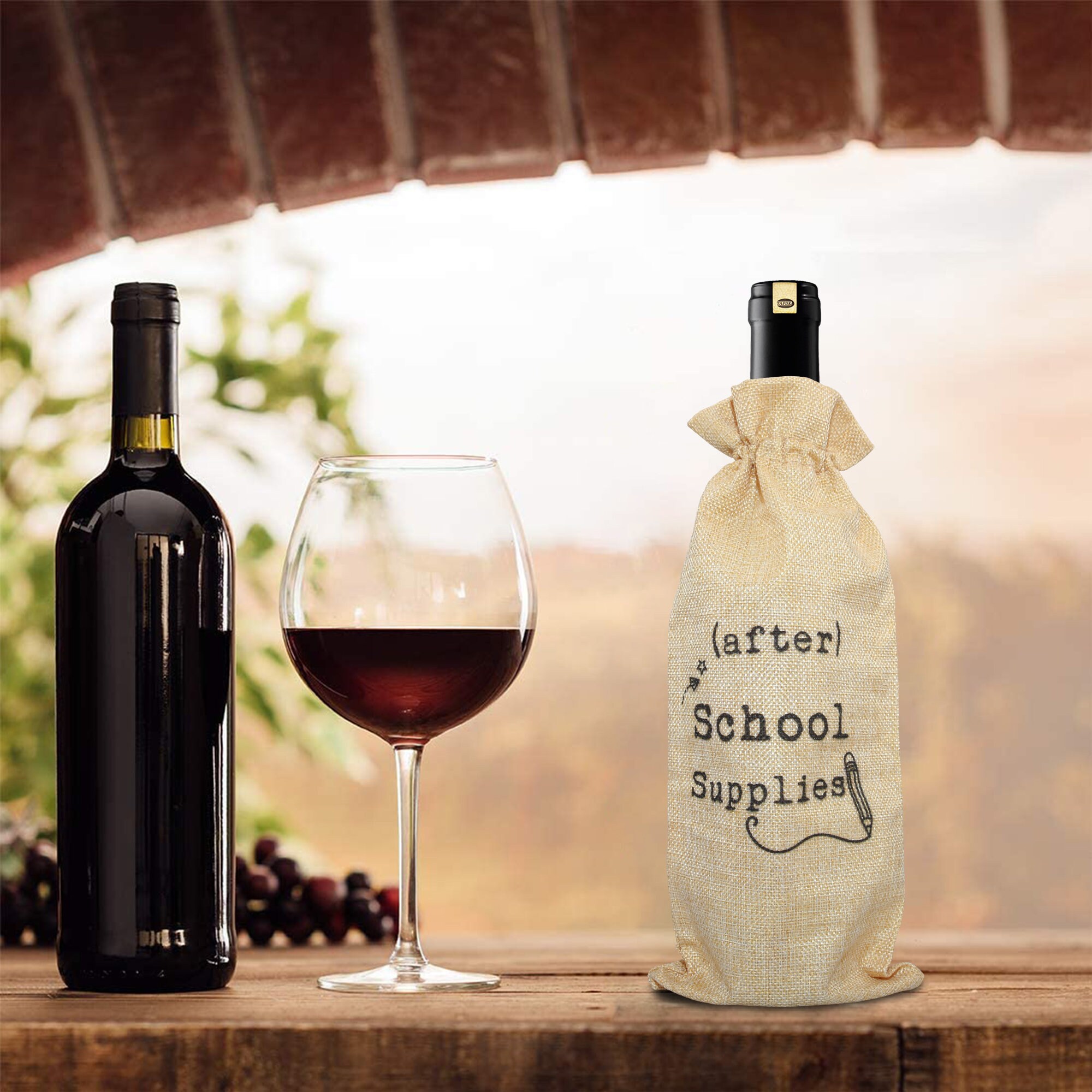 After School Supplies Burlap Wine Bag for Teacher Teacher Etsy