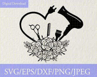 Haartrockner Svg, Hairstylist, Gebläsetrockner SVG, Blumen Fön Herz SVG, Schere Svg, Haarwerkzeuge Svg, Friseur Svg, Cricut, Silhouette