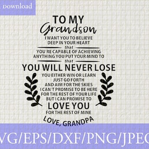 A mi nieto amor abuelo Svg, nieto svg, a mi nieto quiero que creas profundamente en tu corazón, silueta de archivo svg