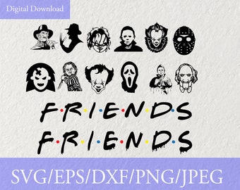 Horror Movie Villains Silhouette, Friends Horror Characters Svg, Jason Voorhees, Freddy Krueger, Halloween Svg, Cricut Svg Files