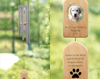 Custom Dog Memorial Wind Chime, Bereavement Gift, Remembrance Gift, Pet Loss Gift, Pet Portrait Memorial Wind Chime, Dog Memorial Gifts