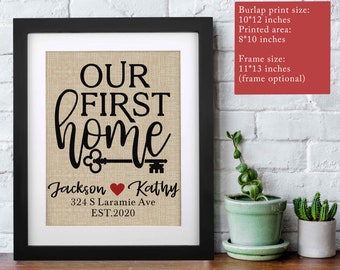 Our First Home Personalized Burlap Print, Rustic Home Decor, Housewarming Gift, Gift for Couples, Gift for New Homeowner, Farmhouse