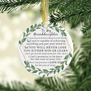 To My Granddaughter Ornament Christmas Gift for Granddaughter from Grandma Grandpa Love To Granddaughter I Want You to Believe Deep in Heart