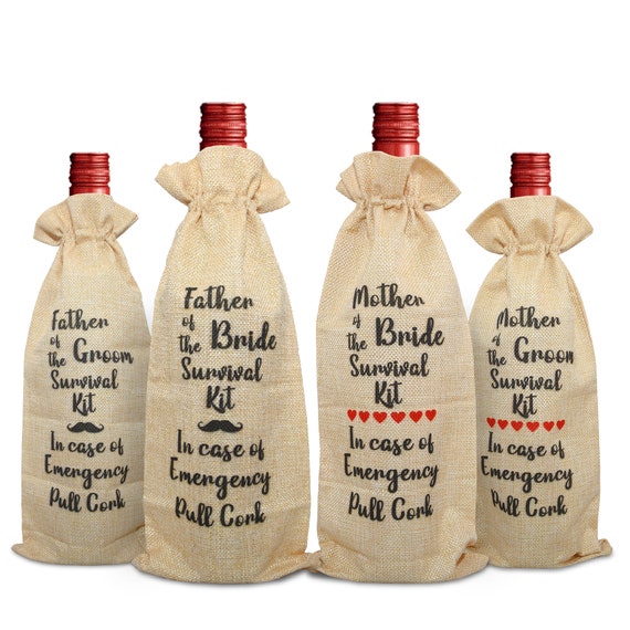 Father & Mother of the Bride or Groom Survival Kit Burlap Wine Bag/Wedding Gift for Dad and Mom /Gift from Bride or Groom /Wine Tote Present