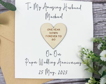 Personalized 1st Anniversary Card, Happy 1st Anniversary Gifts for Husband Wife, Paper Wedding Anniversary Greeting Card