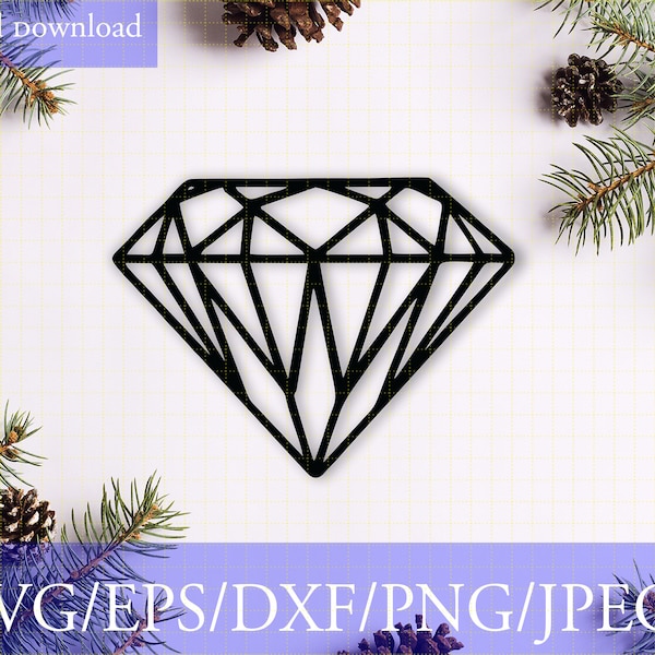 Diamond SVG, Diamond Silhouette, Diamond Outline, Black Diamond, Diamond Clipart, Diamond Cut File, Diamond Vector, Instant Download