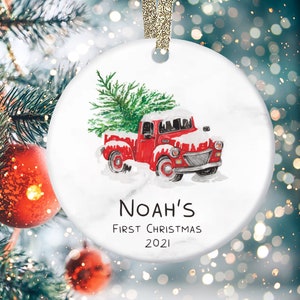 Personalized Baby&#39;s First Christmas Ornament, Baby&#39;s First Christmas Ornament, Baby&#39;s 1st Christmas 2021, Custom Baby Boy Truck Ornament