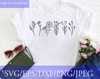 Wildflowers svg, Floral svg,  Hand Drawn Flower SVG, Svg, Png Files for Cricut Silhouette Files, Easy Cut, Instant Download