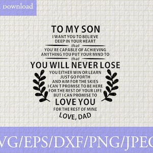 Zu meinem Sohn Liebe Papa Svg, Sohn Svg, zu meinem Sohn möchte ich, dass Sie tief in Ihrem Herzen glauben, digitale Datei für Cricut Silhouette