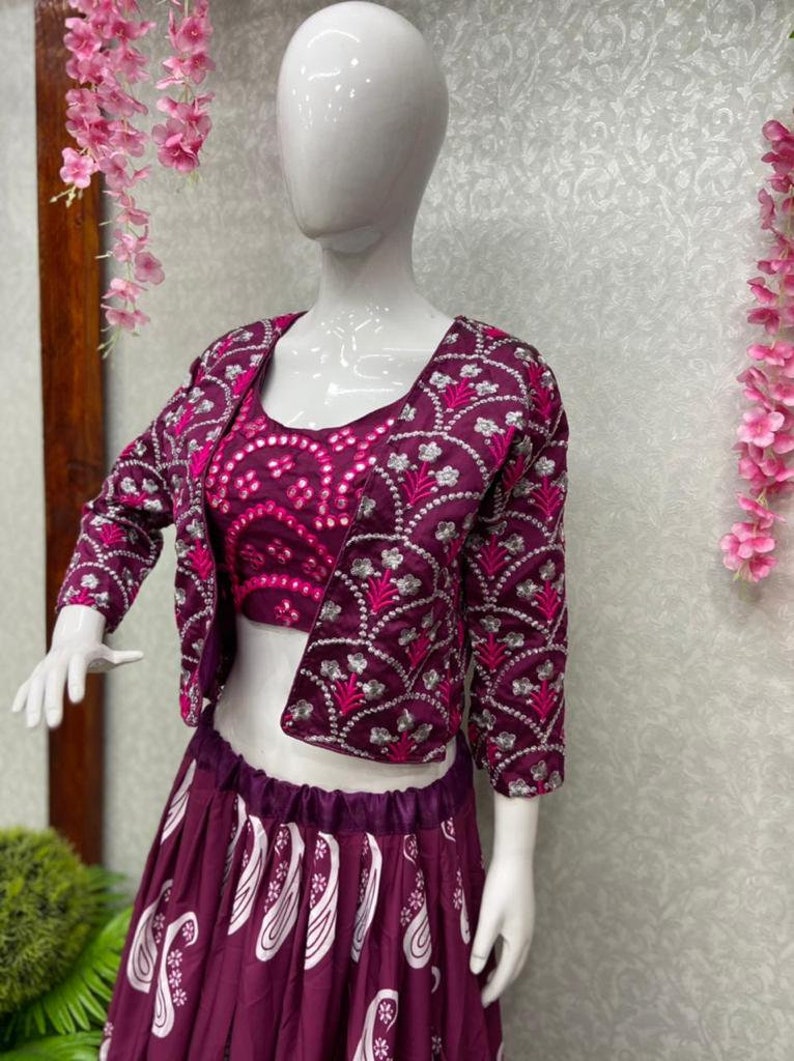 Mirror Embroidered Wedding Lehenga choli with jacket Bridesmaids Lehenga Lehengamall Lehenga choli