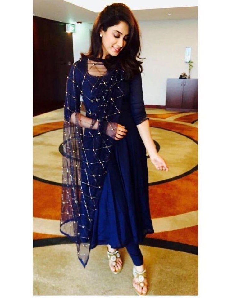 navy blue gown with dupatta