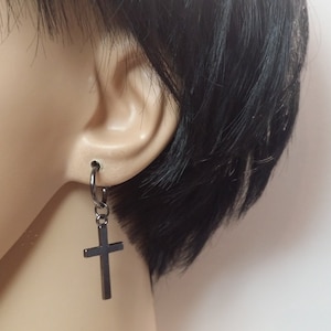 One gunmetal cross earring, cross clip-on, non pierced, cross earring, protective earring unisex cross dangle cross clip-on gift one clip on
