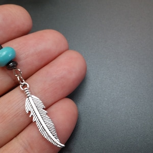 Feather earring turquoise earring hematite earring feather dangle modern men dangle gem men earring for men boyfriend gift tribal men dangle