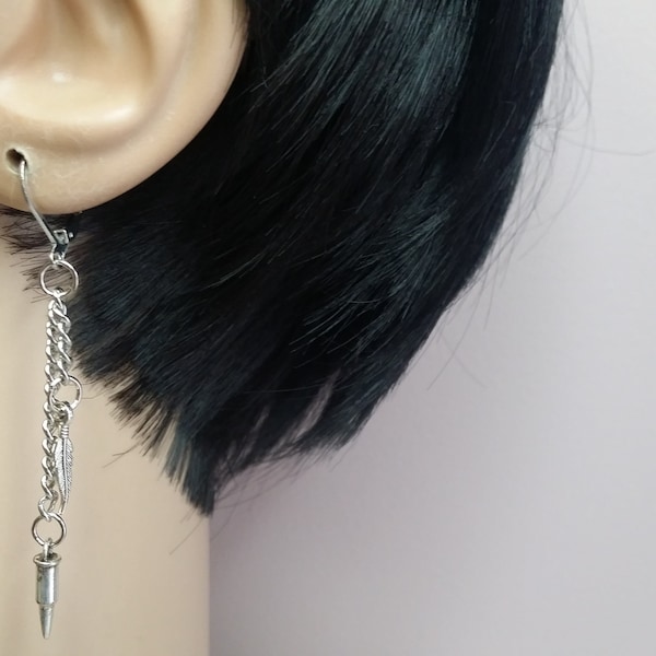 Silver bullet earring bullet dangle mini bullet dangle bullet long dangle bullet earring two charm dangle bullet men gift bullet earring men