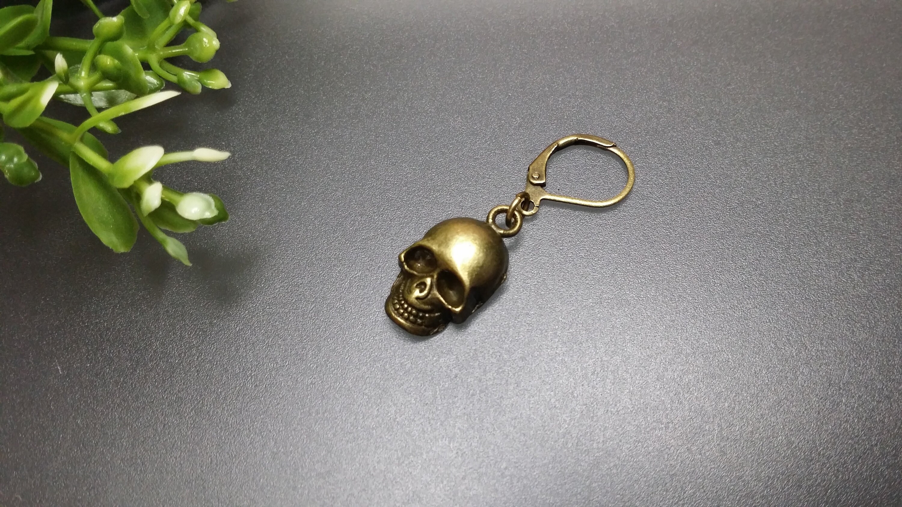 Brass skull earring brass skull dangle brass skull men goth Etsy