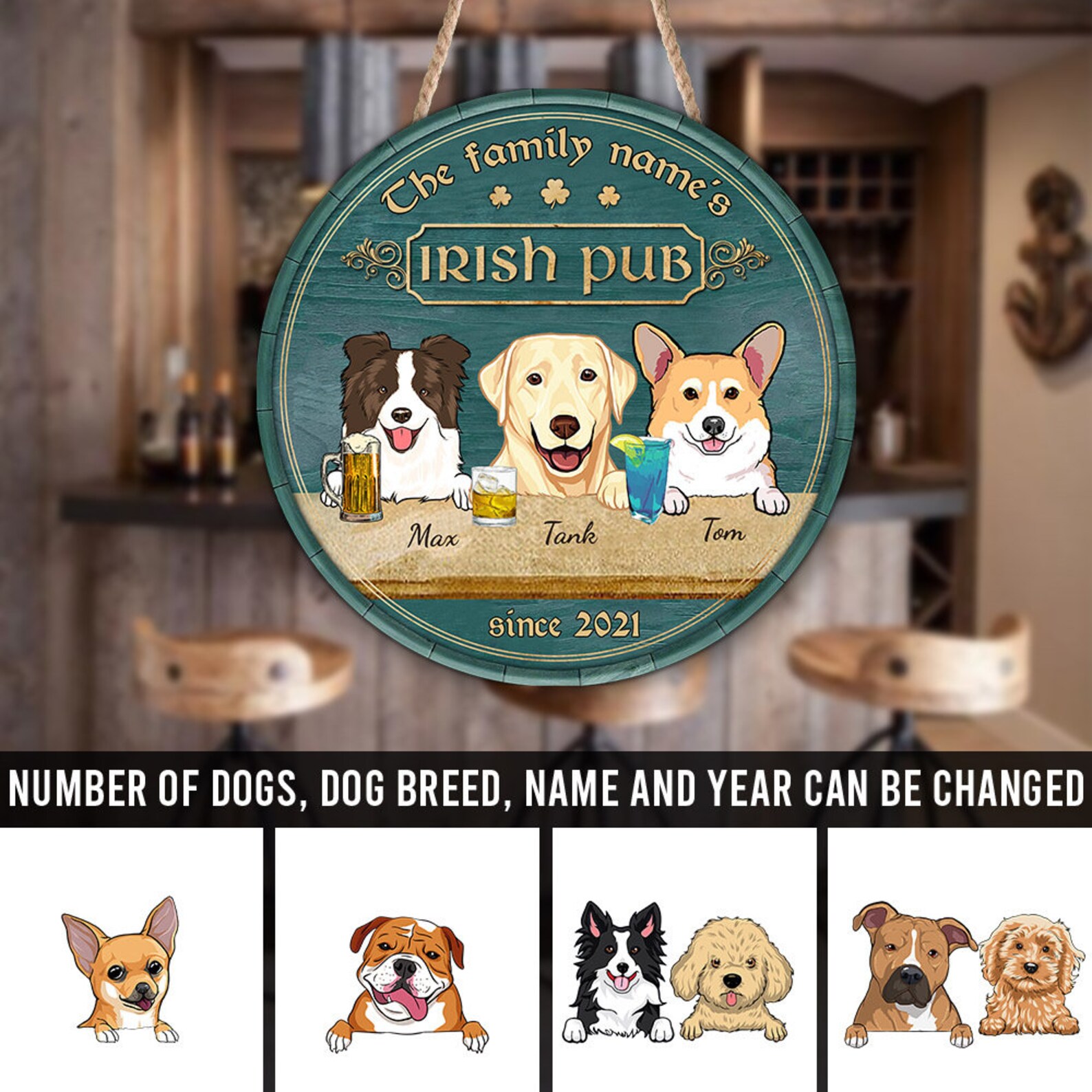 Dog Irish Pub Personalized Wood Sign Customized Dog and Drink Etsy