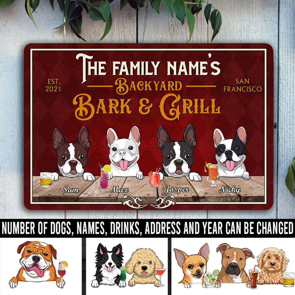Dog Backyard Bark & Grill Funny Personalized Printed Metal Etsy
