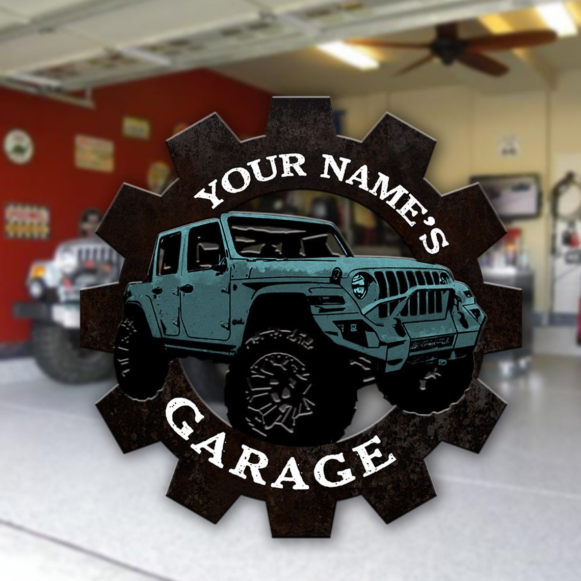 Jeep garage personalized cut metal sign Jeep garage Metal Etsy