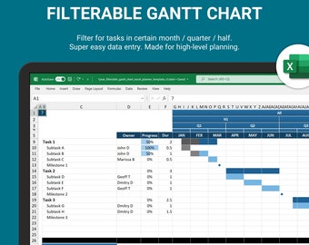 Modello Excel per diagramma di Gantt filtrabile: Project Planner (download digitale)