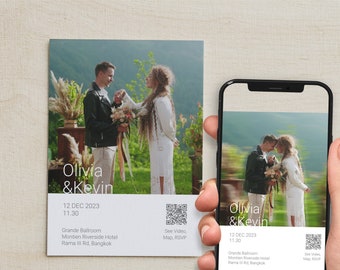 Carte d'invitation de mariage vidéo sur photo personnalisée avec RSVP et liens de carte | Vidéo de réalité augmentée | Fichier de conception d'art numérique