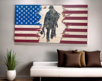 Wooden United States Flag with Lineman, tattered US Flag painted wood, Lineman Gift, Lineworker, powerline worker, telephone worker gift