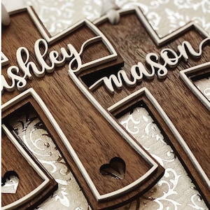 Personalized Walnut Wood Cross: Baptism, Communion, Confirmation Gift