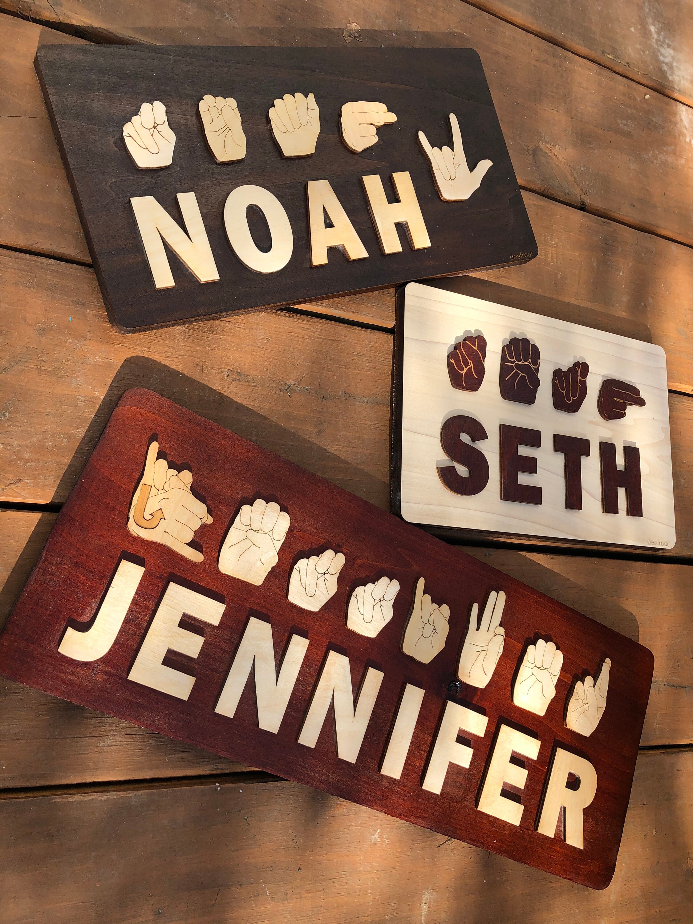 Langue Des Signes - Tableaux de Noms Bilingues Anglais | Livraison Gratuite