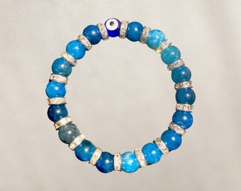 Exquisite Handmade Bracelets: Natural Stone Beads, Evil Eye Charm, and Diamond-Encrusted Spacer Beads | Type D