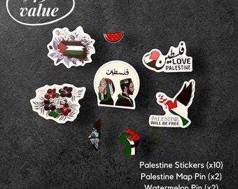 Free PALESTINE Bulk Enamel Pin & Sticker Bundle | Free Palestine, Freedom for Gaza, Human Rights (Metal Butterfly Clutch) - READ DESCRIPTION