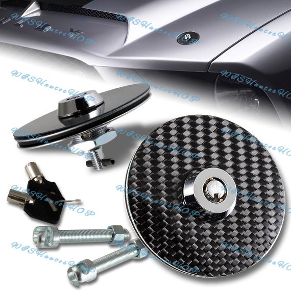 A Set of Carbon Fiber Racing Car Bonnet Plus Flush Mount Hood Latch Steel  Pin Locking Kit