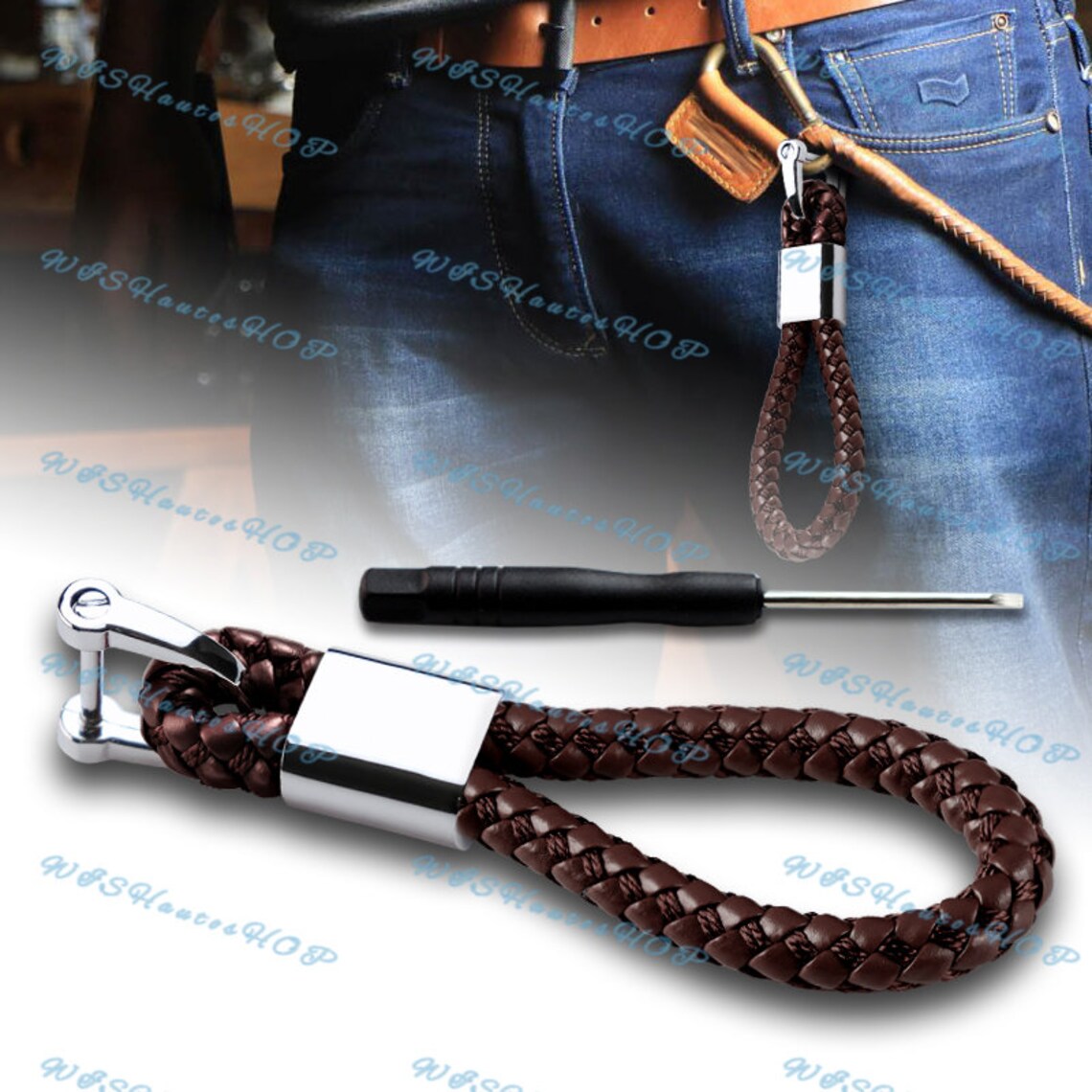 4.8 Black Braided Leather Strap Keychain Ring Car Key Etsy