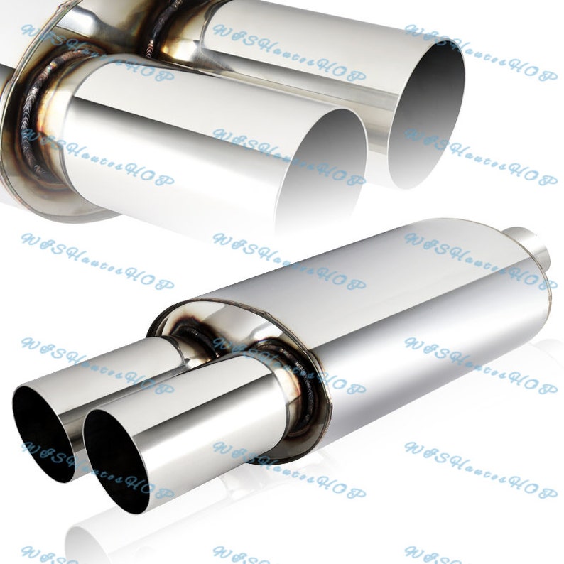 Universal 3" Dual Slant Tip Stainless Steel Exhaust Muffler - 2.5" Inlet, Weld-On (T-304)