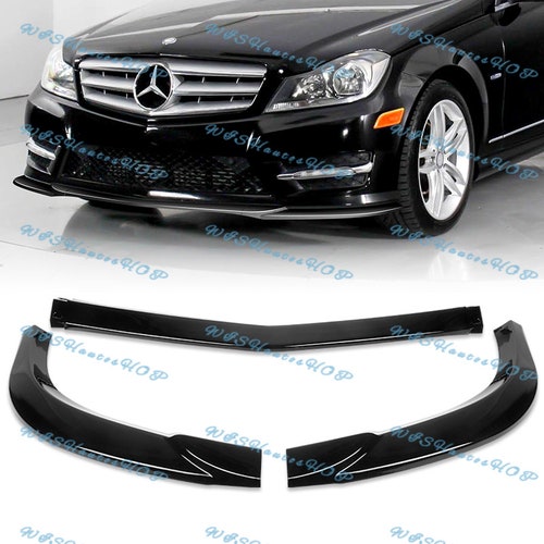 3pcs For 2011 2012 2013 2014 Mercedes-Benz on sale W204 C-Class Sport Painted Glossy Black Front Bumper Spoiler Lip ABS