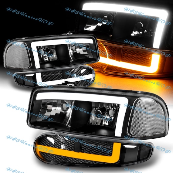 Für 2001 2002 2003 2004 2005 2006 2007 GMC Yukon Denali / Gmc Sierra 1500  Denali DRL LED Schwarz Klar Reflektor Scheinwerfer Bumper 4STK - .de